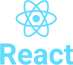 React Logo React text in blue with atom icon above.