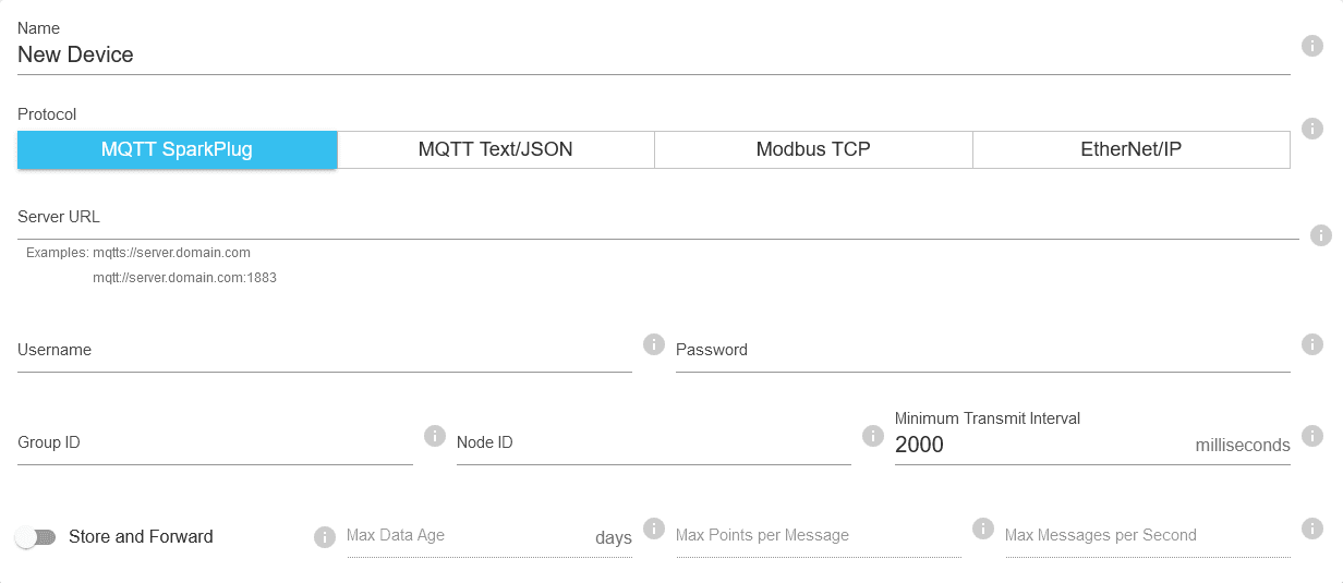 Creating a Device in Clarity Gateway Clarity Gateway form to create a new device.
