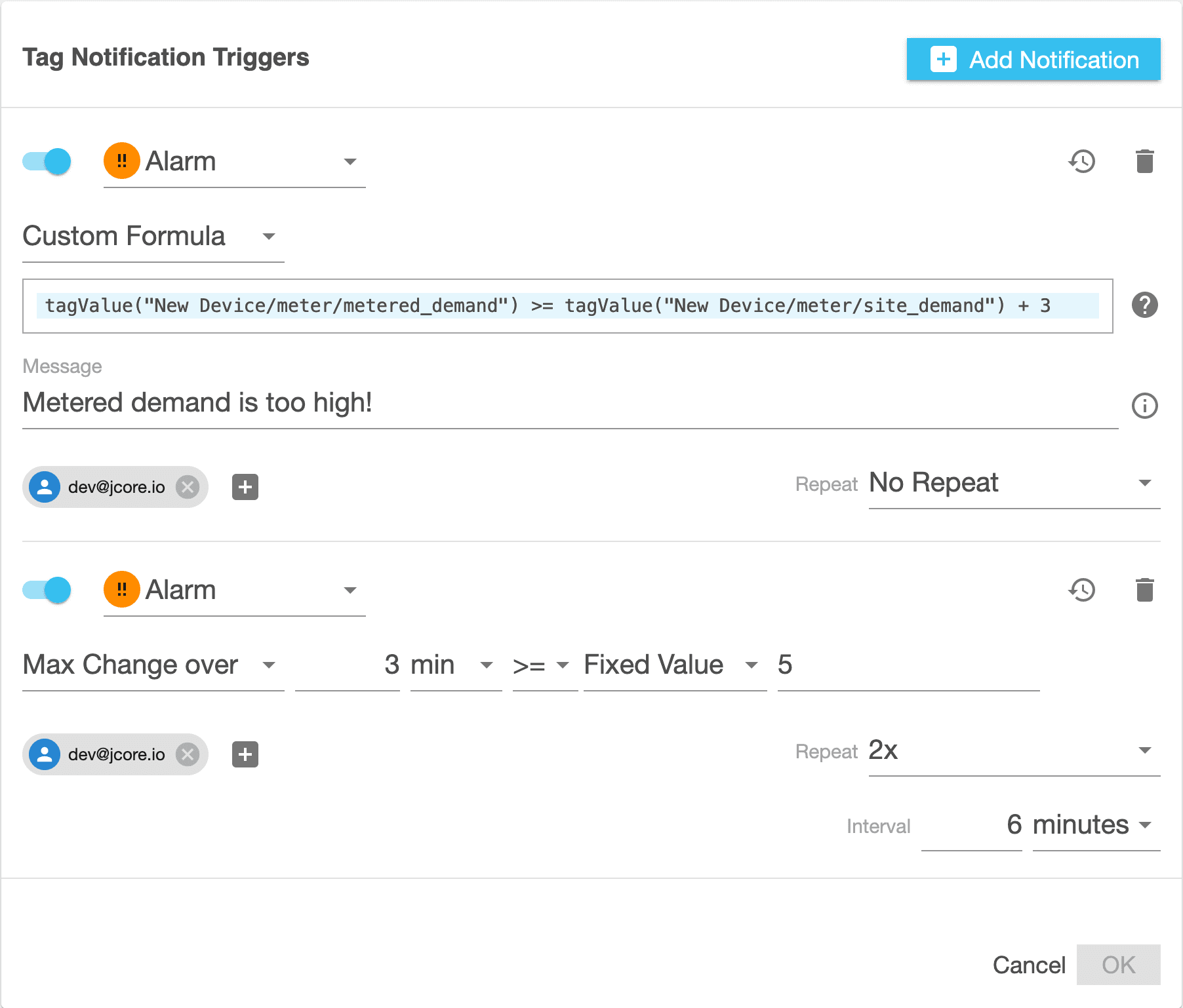 Smart Notification Smart notification creation dialog from Clarity.